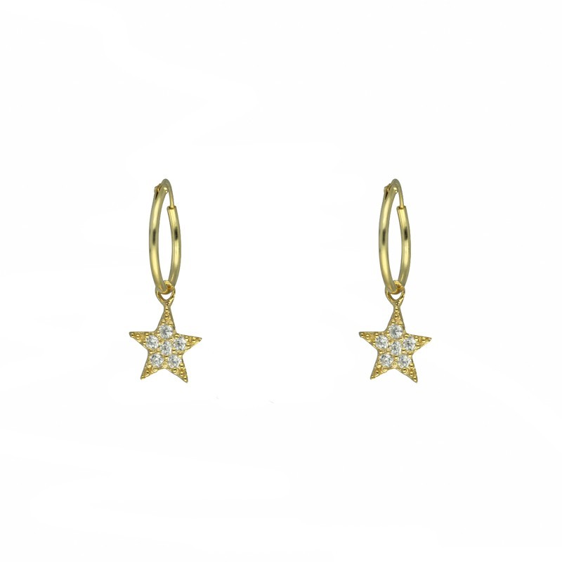 Argollas estrella circonitas 14 MM plata chapada oro