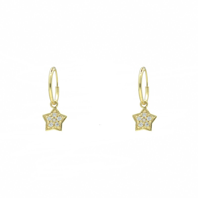 Argollas estrella circonitas 12 MM plata chapada oro