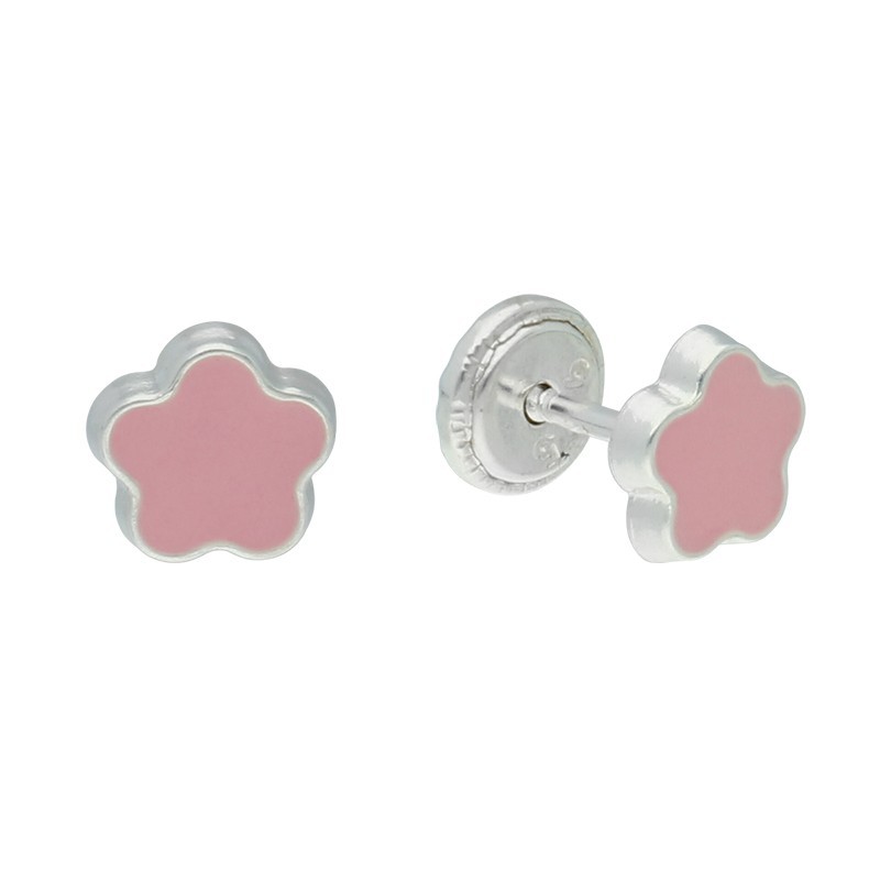 Pendientes rosca flor esmalte plata de ley