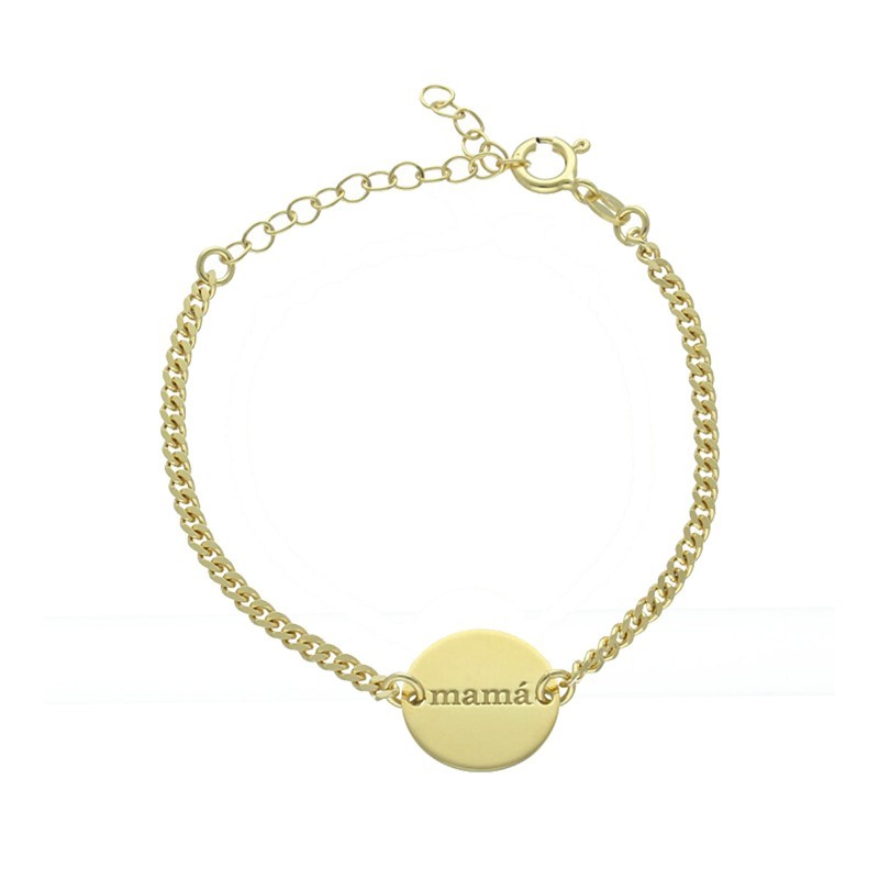 Pulsera disco mama plata chapada oro