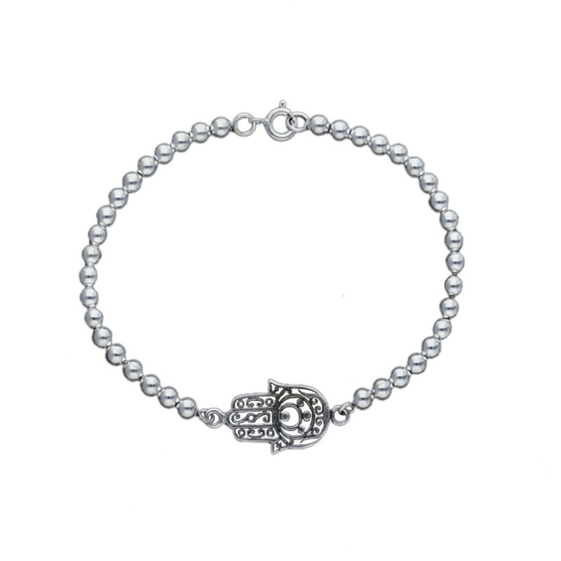 Pulsera bolas mano de Fátima calada plata de ley