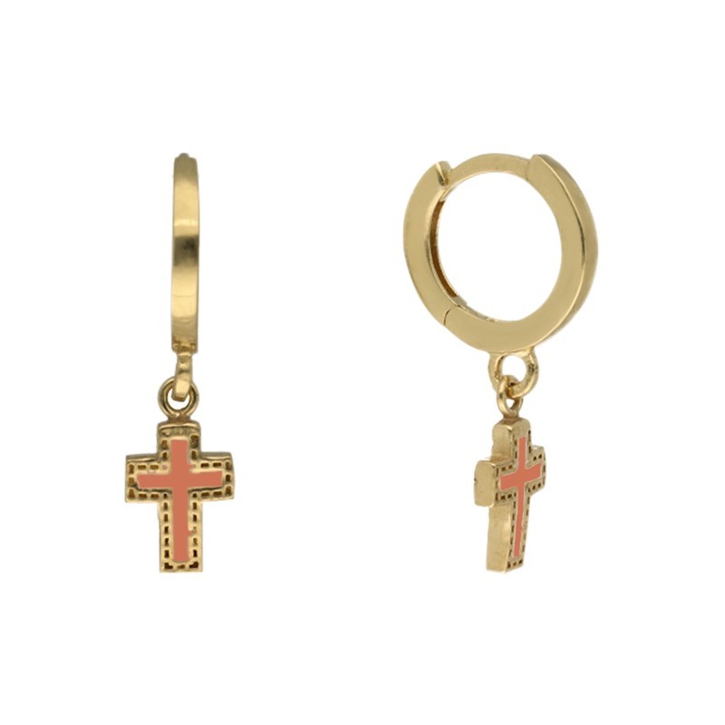 Argollas coral cross 8 MM plata chapada oro