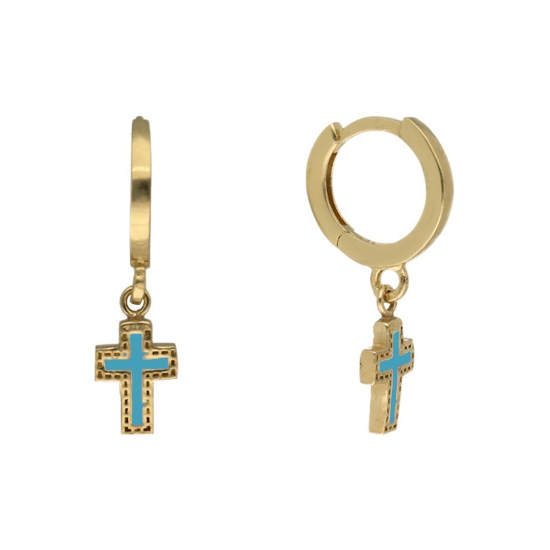 Argollas turquoise cross 8 MM plata chapada oro