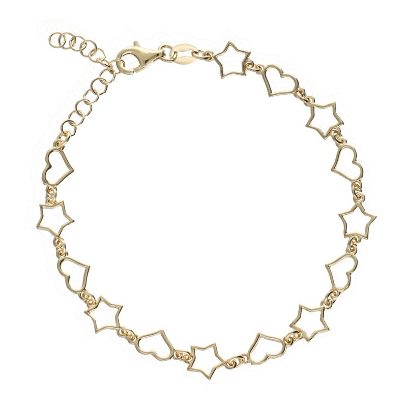 Pulsera corazón estrella plata chapada en oro