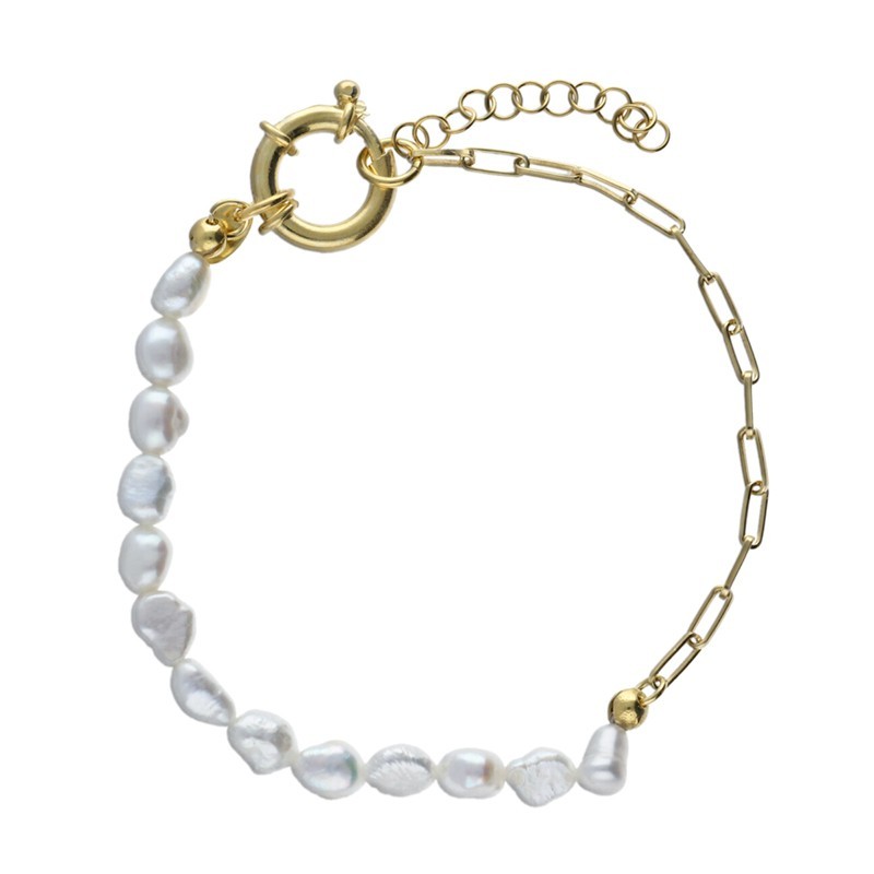 Pulsera marinera perlas plata chapada oro