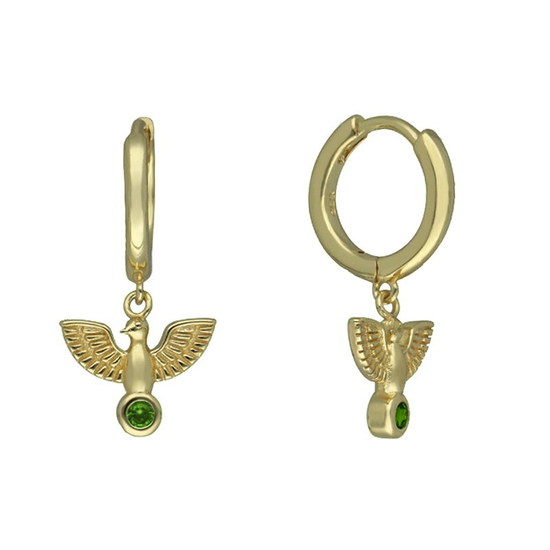 Argollas 8 MM águila circonita verde plata chapada oro