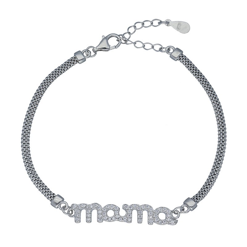 Pulsera malla mamá circonitas plata rodiada