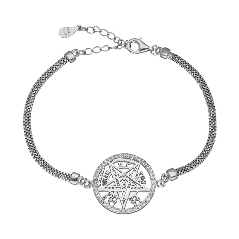 Pulsera malla tetragramatón circonitas plata rodiada