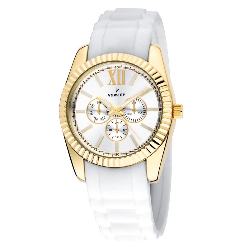 Reloj Nowley Analógico  blanco y dorado mujer