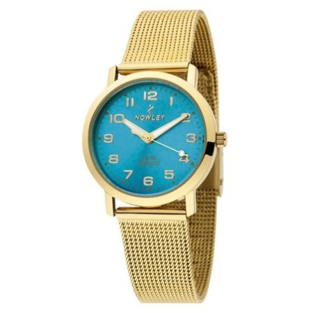 Reloj Nowley Analógico malla aqua dorado mujer