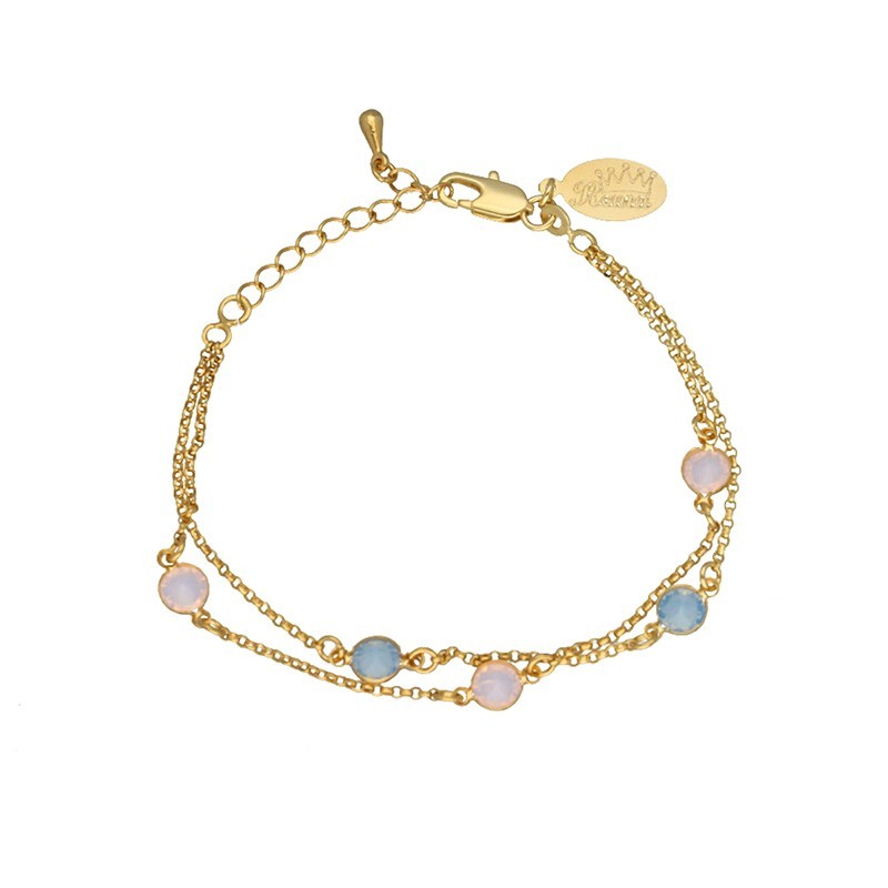 Pulsera doble cadena y piedras SW chapada en oro (1micra)