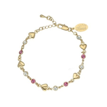 Pulsera doble circonita y corazón chapada en oro (1micra)