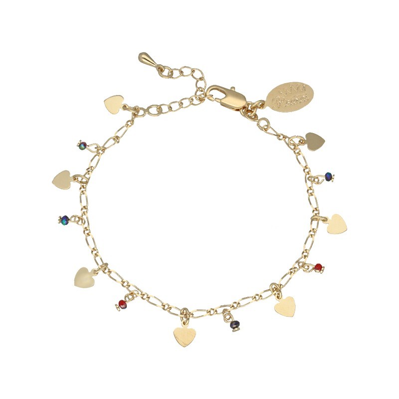 Pulsera corazones y piedras chapada en oro (1 micra)