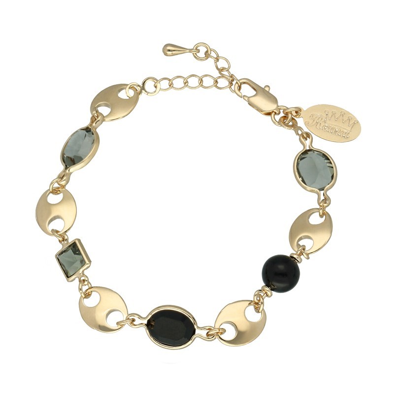 Pulsera fumé con calabrote y onix chapada en oro (1 micra)