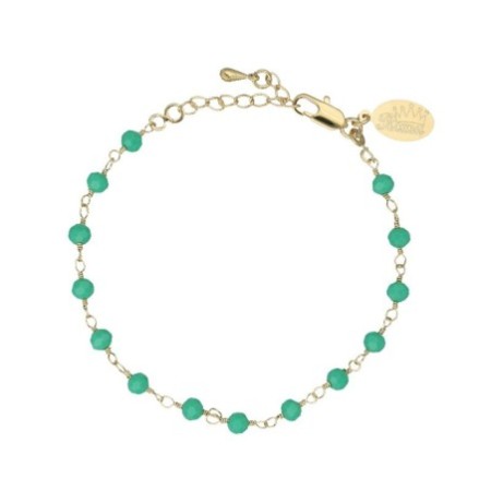 Pulsera piedras verdes chapada en oro (1 micra)