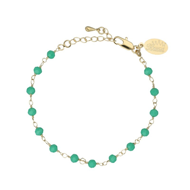 Pulsera piedras verdes chapada en oro (1 micra)