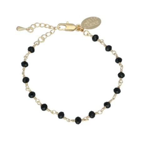 Pulsera piedras negras chapada en oro (1micra)