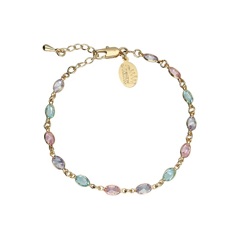 Pulsera piedras colores caramelos chapada en oro (1micra)