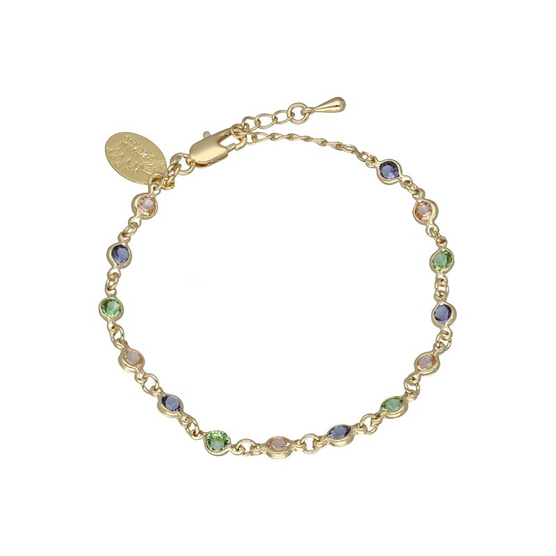 Pulsera piedras colores caramelos chapada en oro (1micra)