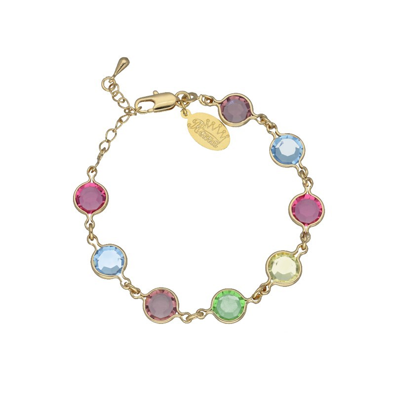 Pulsera piedras colores caramelos chapada en oro (1micra)