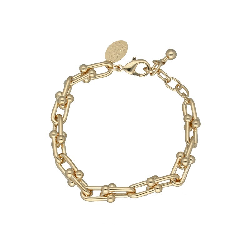 Pulsera eslabón bolas puntas chapada en oro (1 micra)