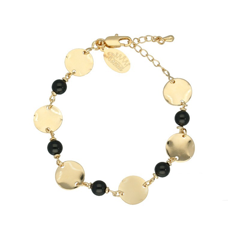 Pulsera disco bolas onix chapada en oro (1 micra)