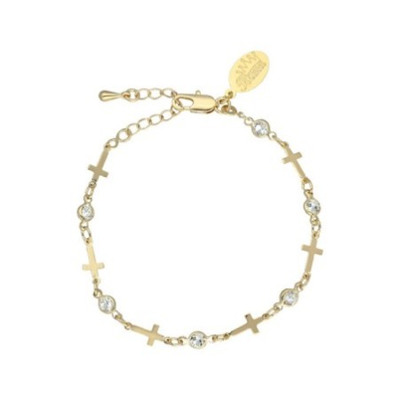 Pulsera cruces y circonitas chapada en oro (1 micra)