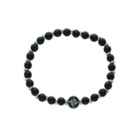 Pulsera elástico bolas negras estrella de los vientos acero