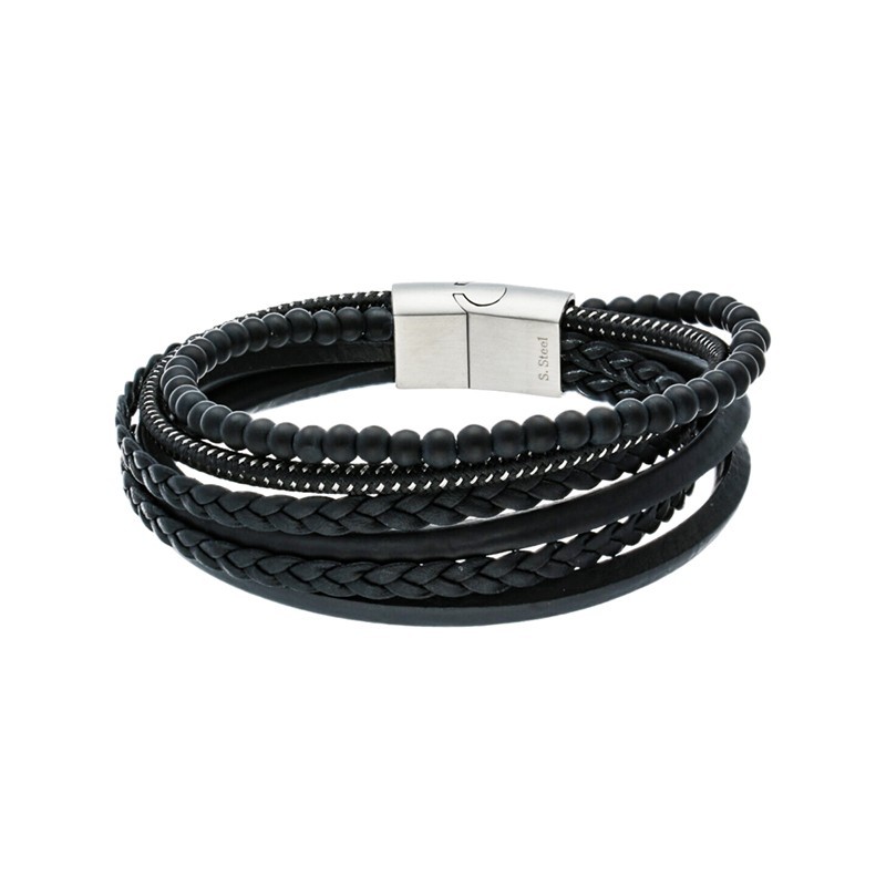 Pulsera multibanda y bolas negra acero