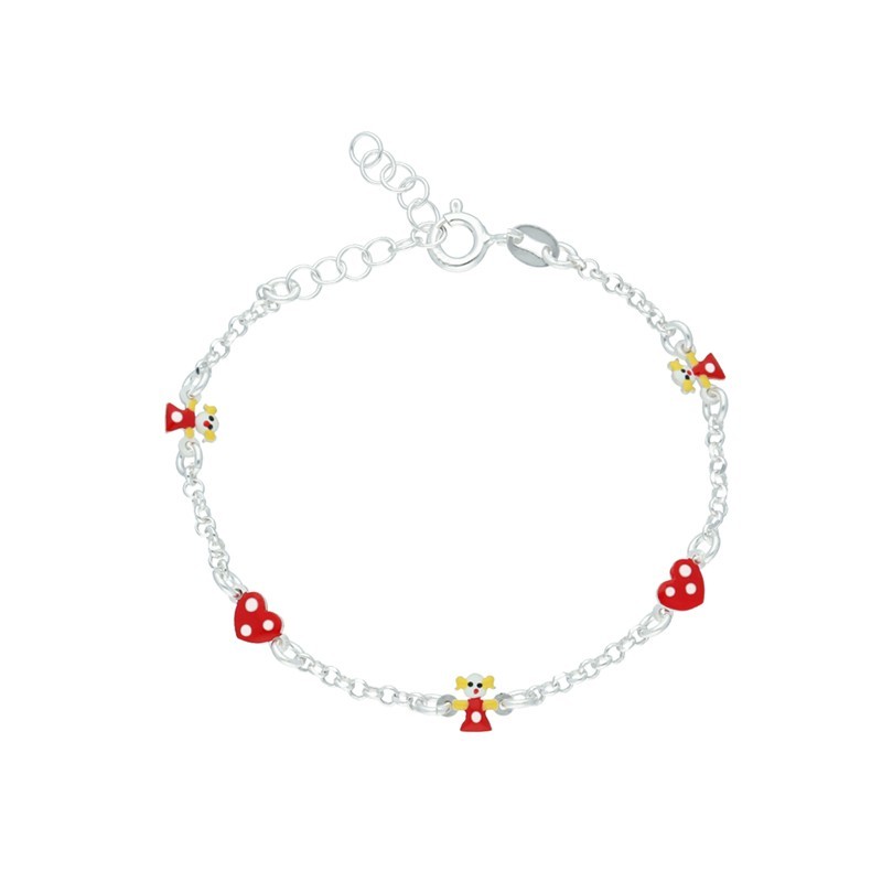 Pulsera infantil esmalte rojo + regalo pendientes plata de ley