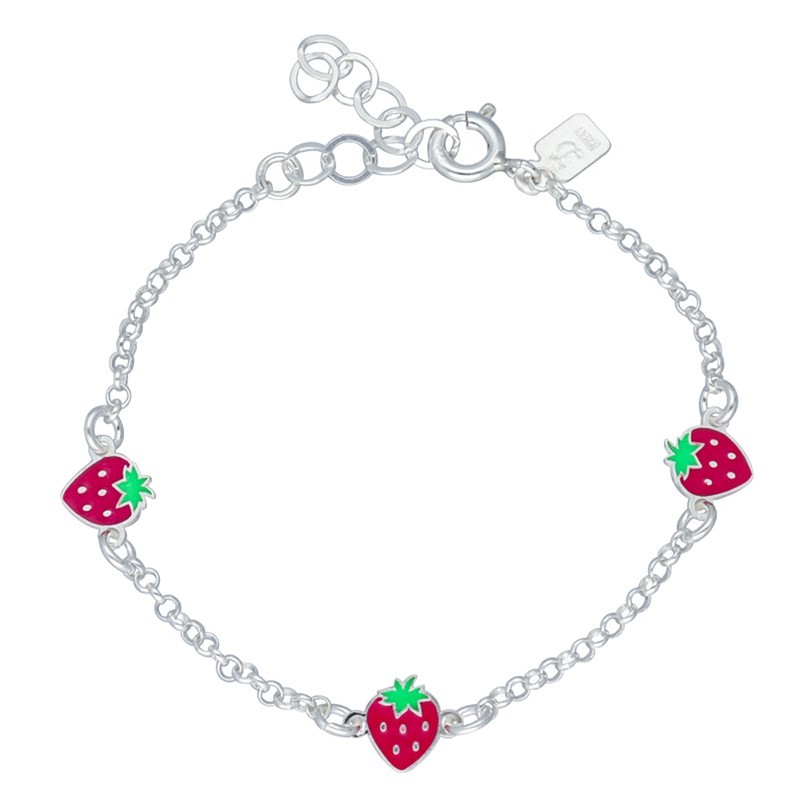 Pulsera fresas esmalte plata de ley