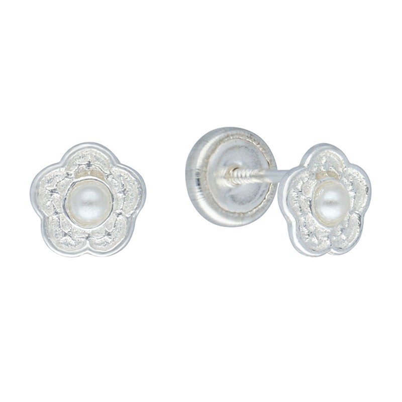 Pendientes rosca flor perla plata de ley