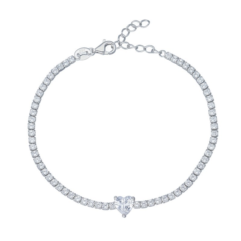 Pulsera circonitas corazón circonita plata rodiada