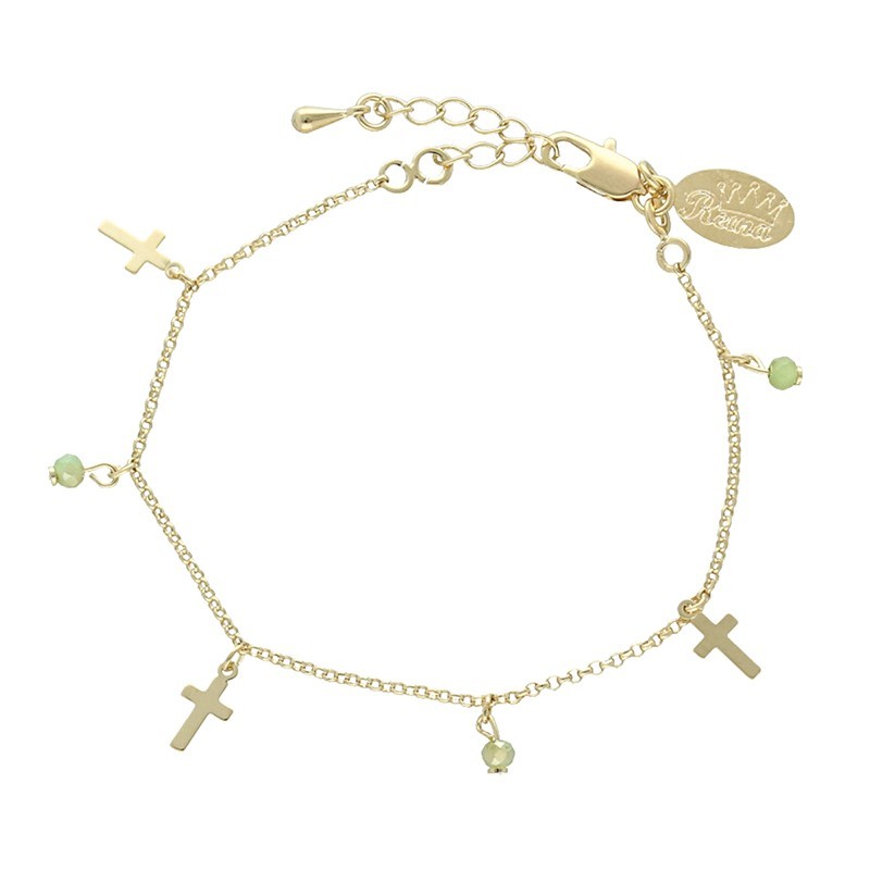 Pulsera cruces y circonitas verdes chapado en oro (1 micra)