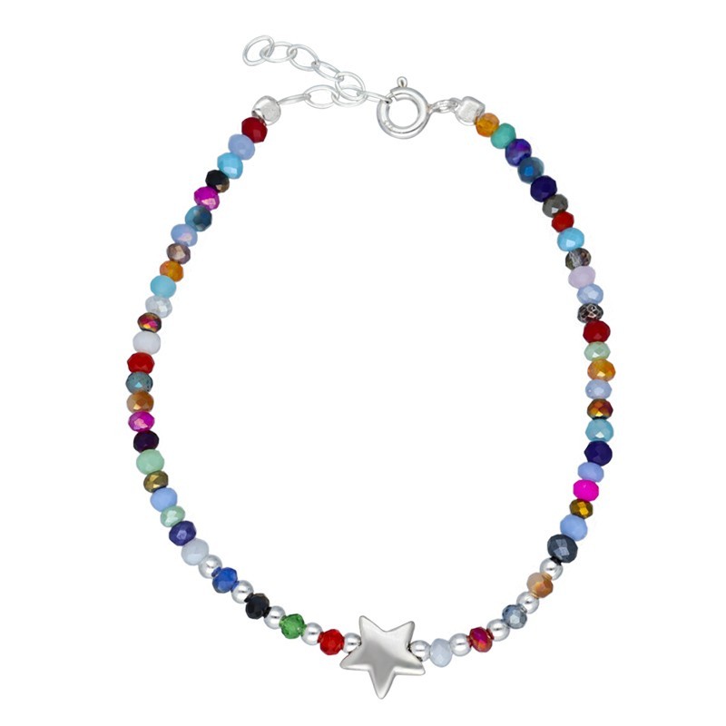 Pulsera piedras colores estrella centro lisa plata de ley