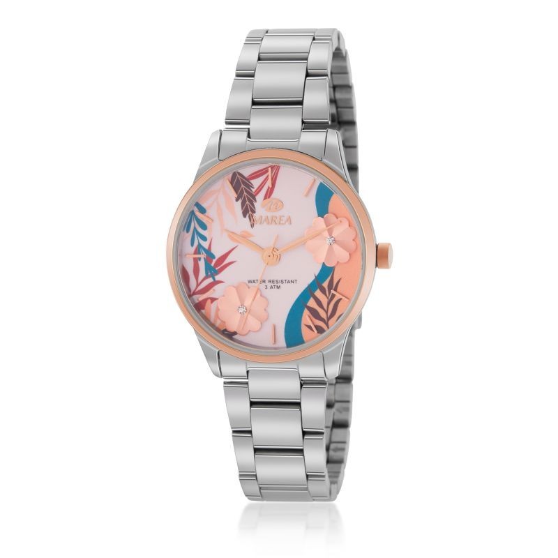 Reloj Analógico Marea B54211/3 Mujer Plateado Flores