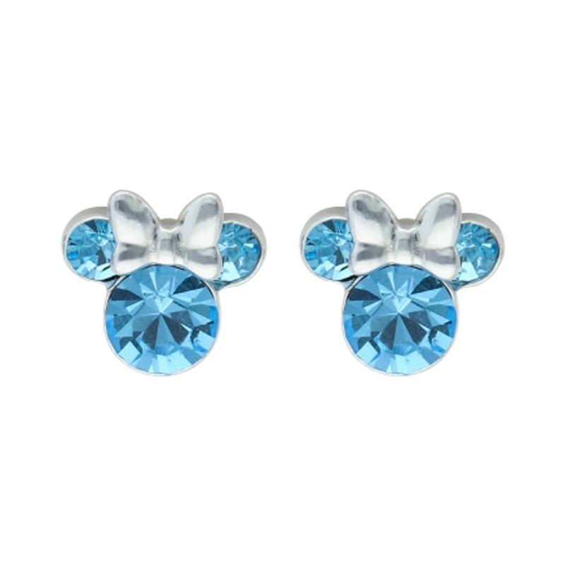 Pendientes Disney Minnie circonitas aqua lazo plata de ley