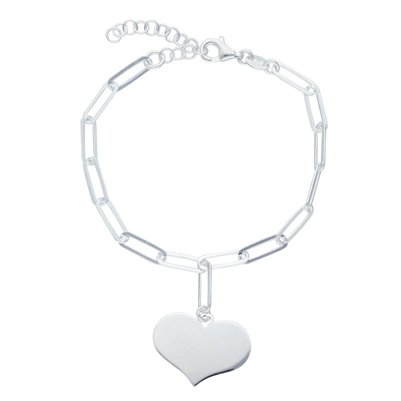 Pulsera oval plana con corazón liso plata de ley