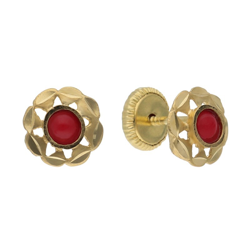 Pendientes rosca cubana roja Oro 18 K