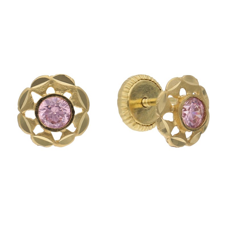 Pendientes rosca cubana rosa Oro 18 K