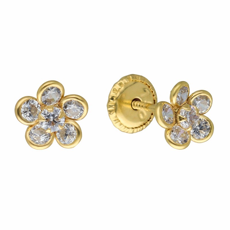 Pendientes rosca flor circonitas Oro 18 K