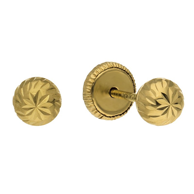 Pendientes rosca bola tallada Oro 18 K