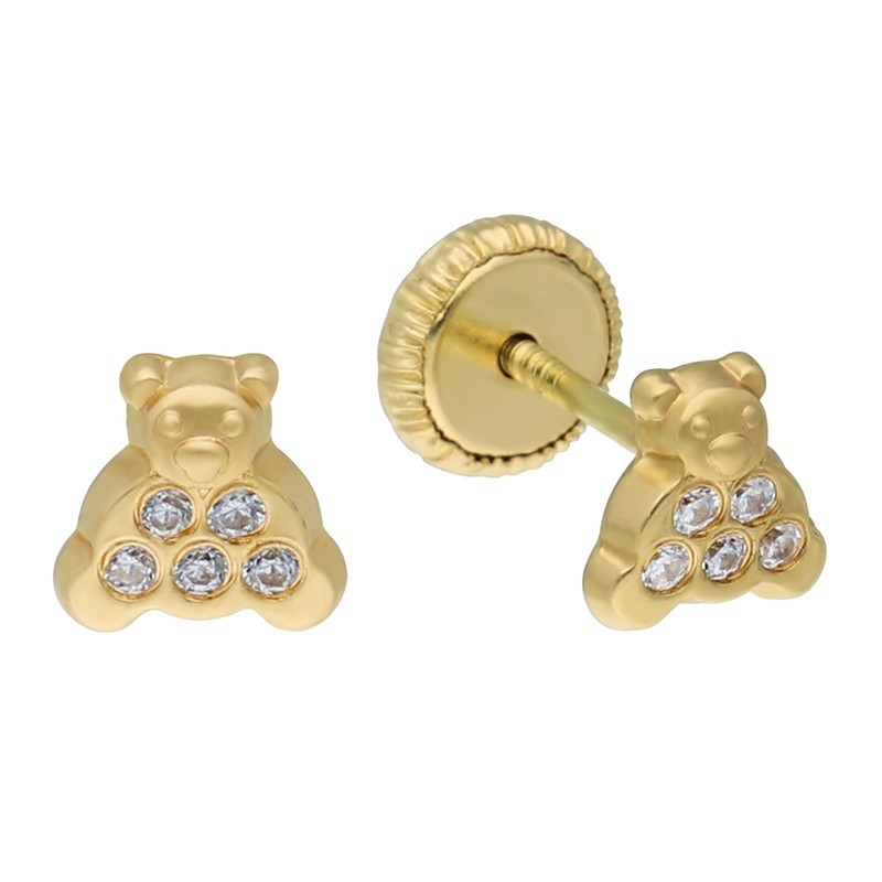 Pendientes rosca osito circonitas Oro 18 K