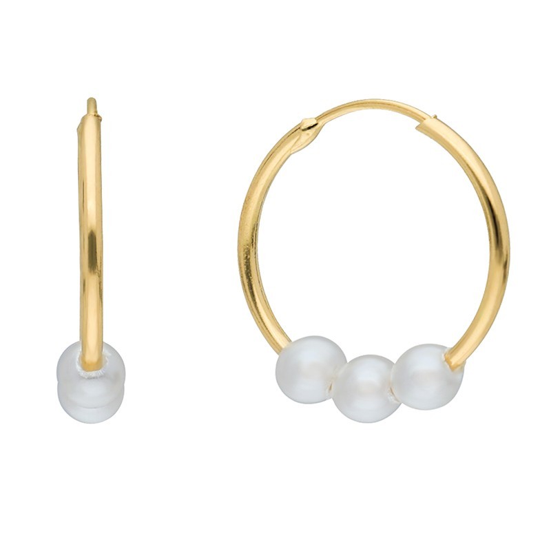 Argollas tubo 14 MM perlas Oro 18 K