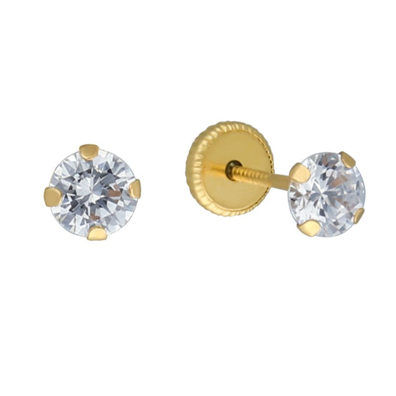 Pendientes rosca cuatro garras 4 MM Oro 18 K