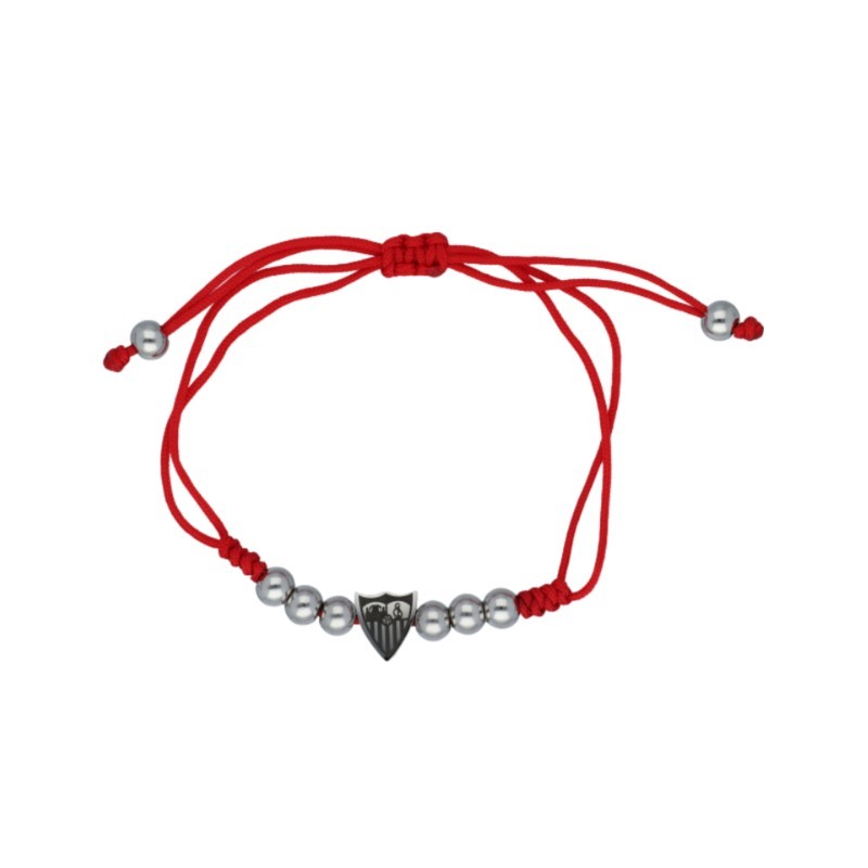 PULSERA OFICIAL ACERO SEVILLA FC BOLAS Y MACRAMÉ ROJO